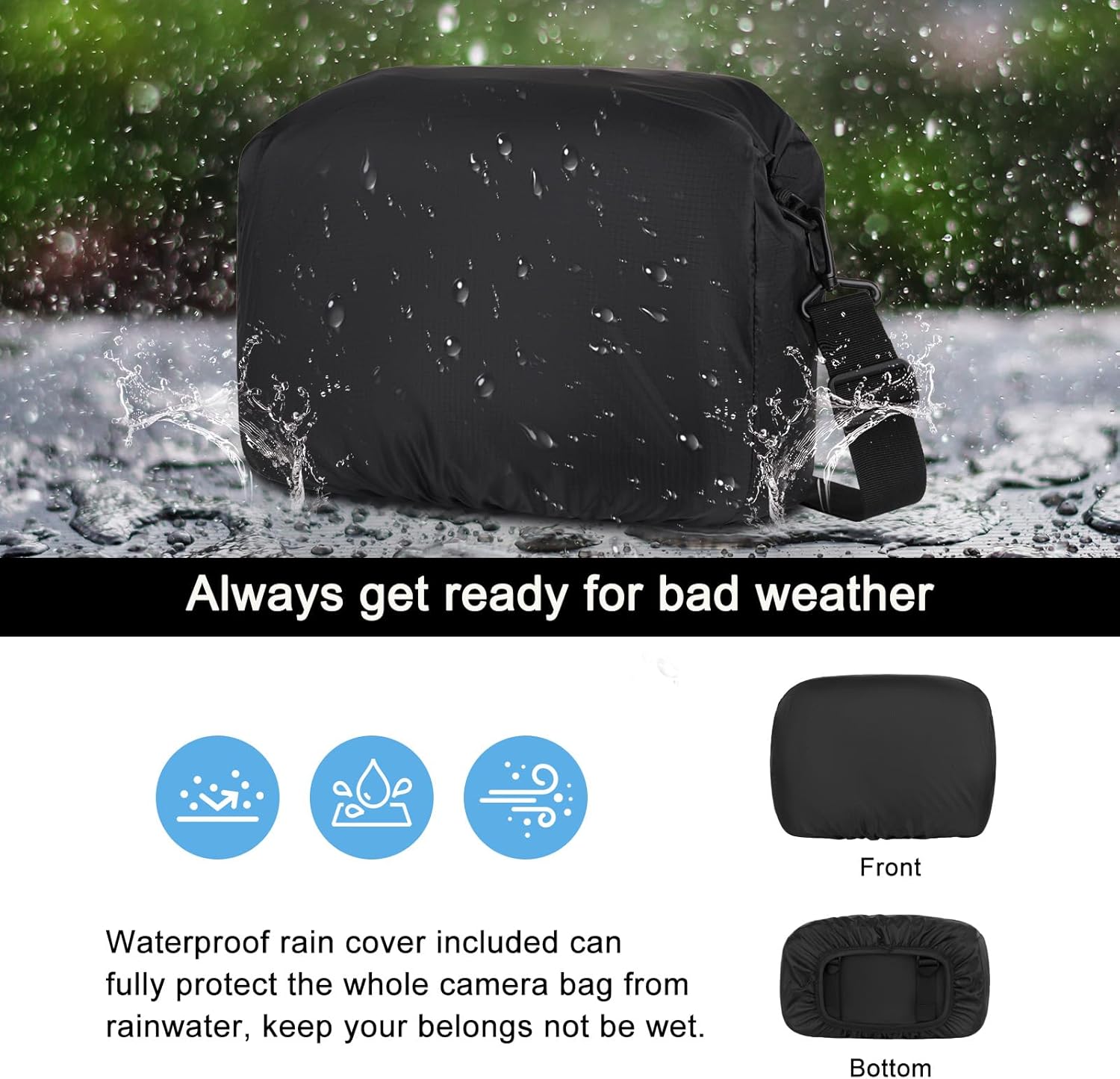 MOSISO Camera Bag for Photographers, Photography Shoulder Bag for DSLR/SLR/Mirrorless Cameras, Wheat Ear Quilted Padded Camera Case with Rain Cover & Bottom Tripod Holder for Canon/Nikon/Sony, Black - Image 5