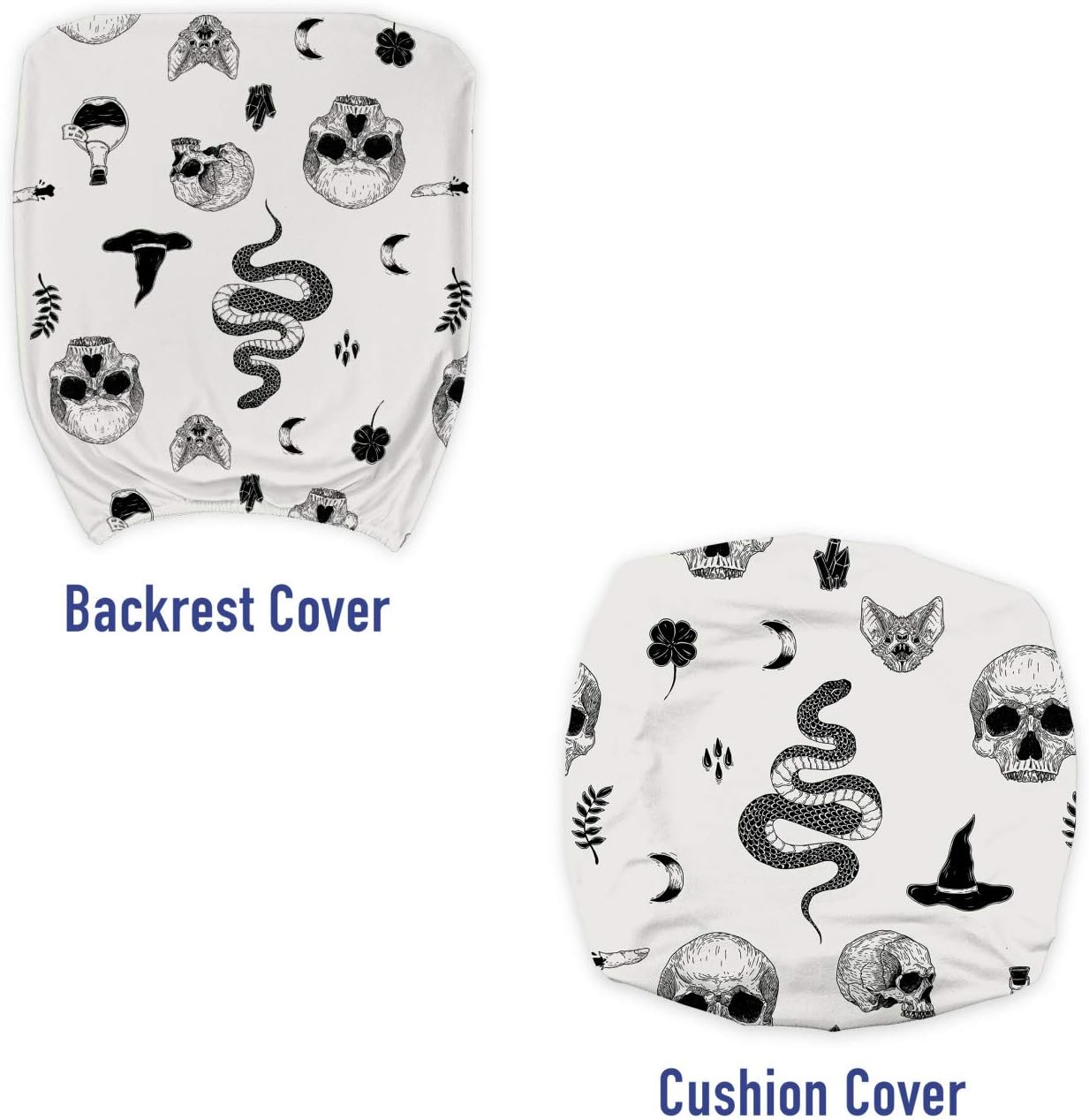 Ambesonne Skull Office Chair Slipcover, Tattoo Style Snake Bat Snake Moon Witch Hat Poison Creepy Halloween Gothic, Protective Stretch Decorative Fabric Cover, Coconut Charcoal Grey