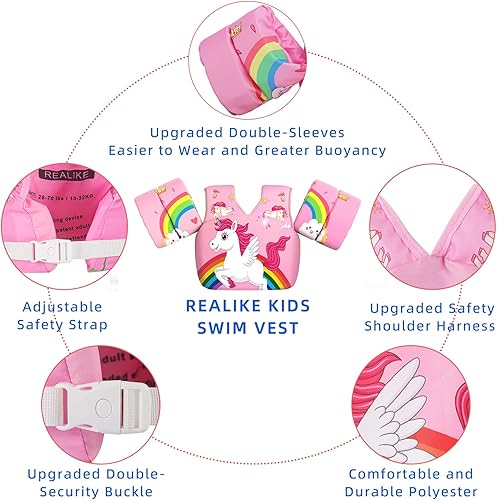 Miniatura 4 de REALIKE Chaleco de natación para niños pequeños, flotadores, ayudas de natación con arnés de hombro, alas de brazo para niñosbebésbebé, playa,