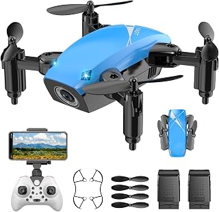 Mini RC Drohne mit Kamera für Kinder, Faltbarer Quadcopter mit Gestensteuerung, Sprachsteuerung und Höhenhaltung, Propellerschutz, 2 Akkus, Geschenk für Jungen und Mädchen ab 8 Jahren (Blau, S9W)