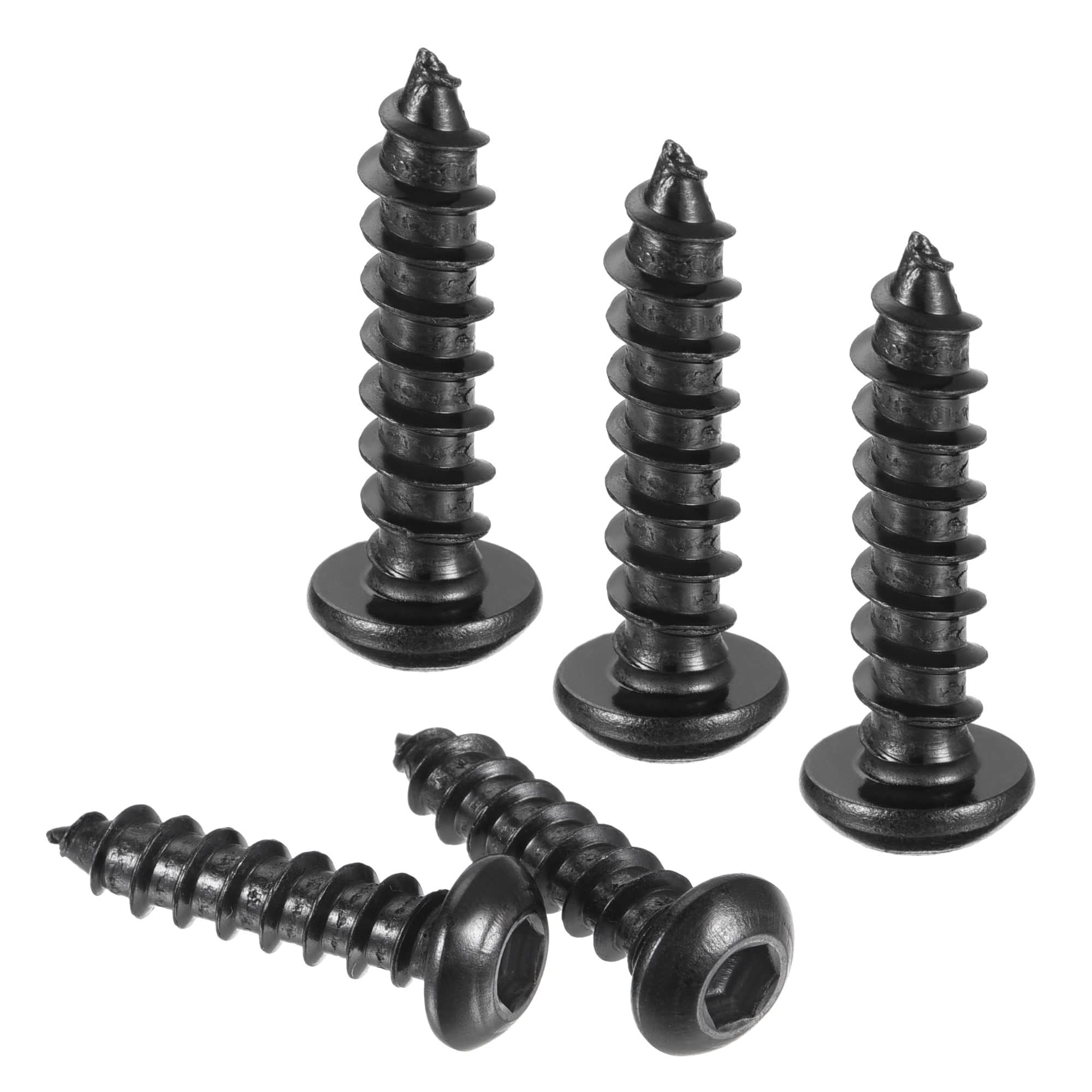 TA-VIGOR M6 Hex Socket Self Tapping Screws 25mm, Black Carbon Steel Pan Head Wood Screws for DIY, Furniture Assembly, Building Materials and Industrial Use
