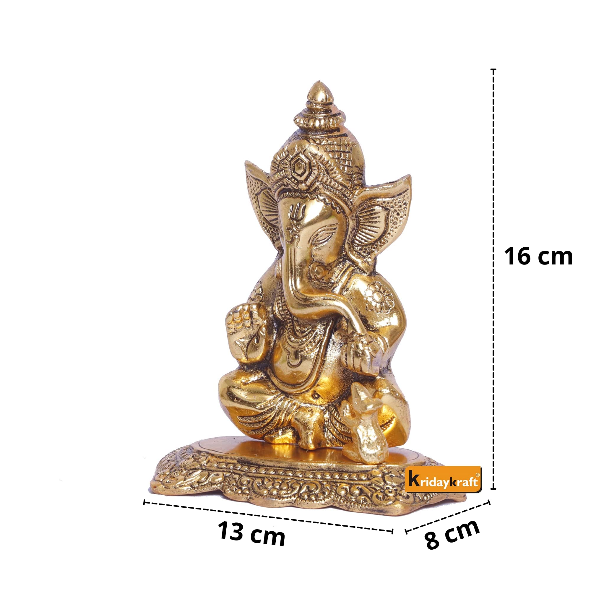 KridayKraft Ganesha Metal Action Statue,Ganpati Murti for Pooja Room & Decor Your Home,Office,Religious Idol Gift Article,Showpiece Figunrines..., 8 Centimeters, Gold