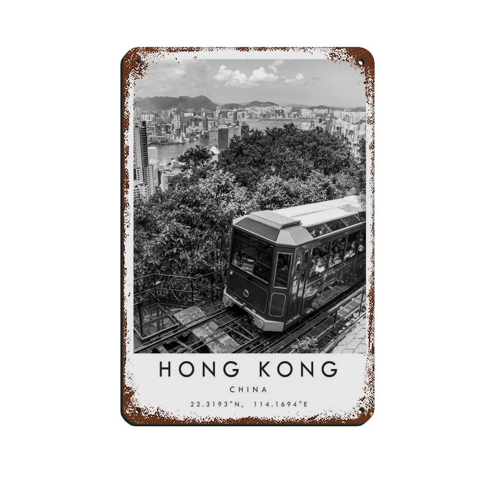 Hong Kong Travel, China Poster Tin Sign Vintage Metal Pub Club Cafe Bar Home Wall Art Decoration Poster Retro 8x12inch(20x30cm)