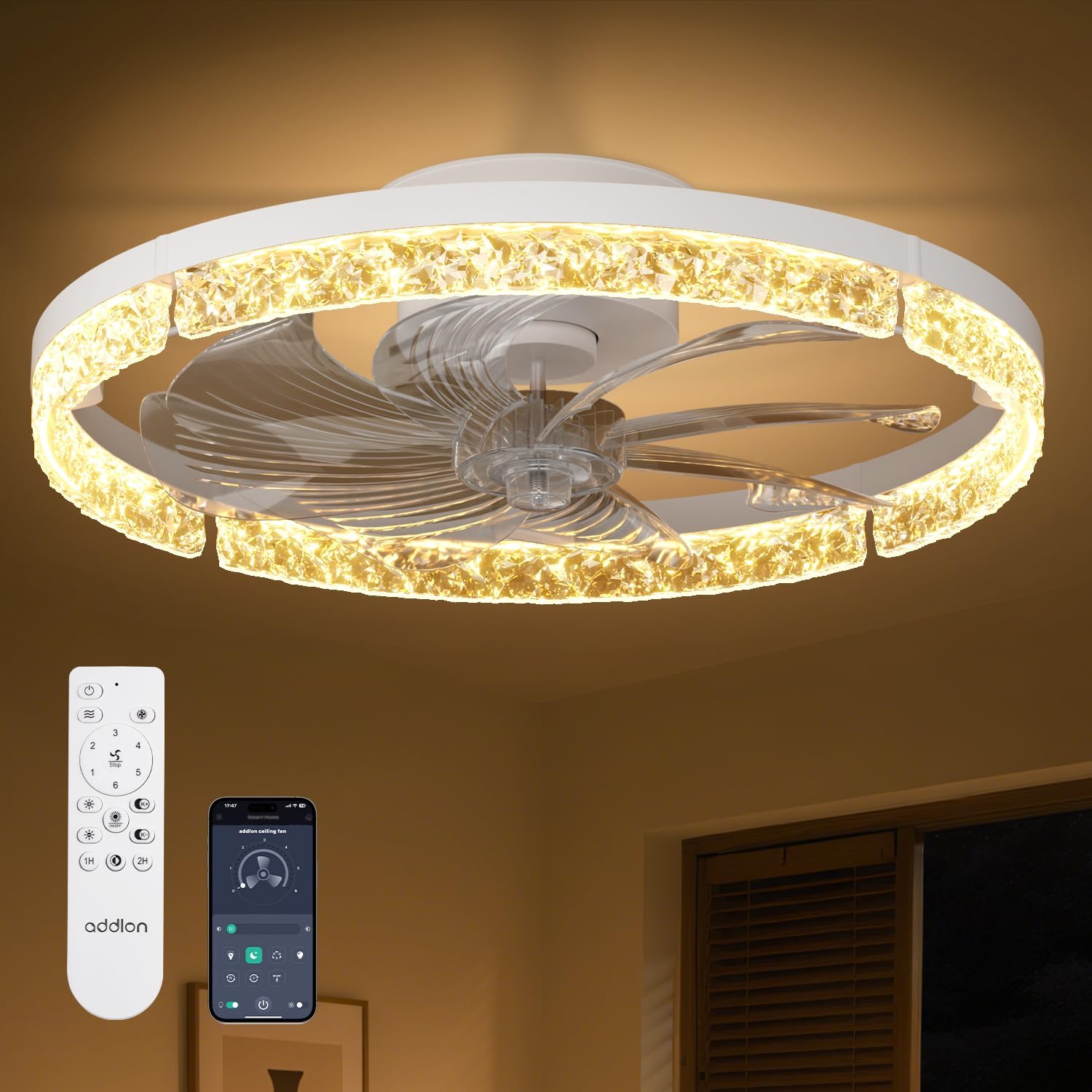 addlon 20" Ceiling Fans with Lights and Remote, Low Profile Fandelier