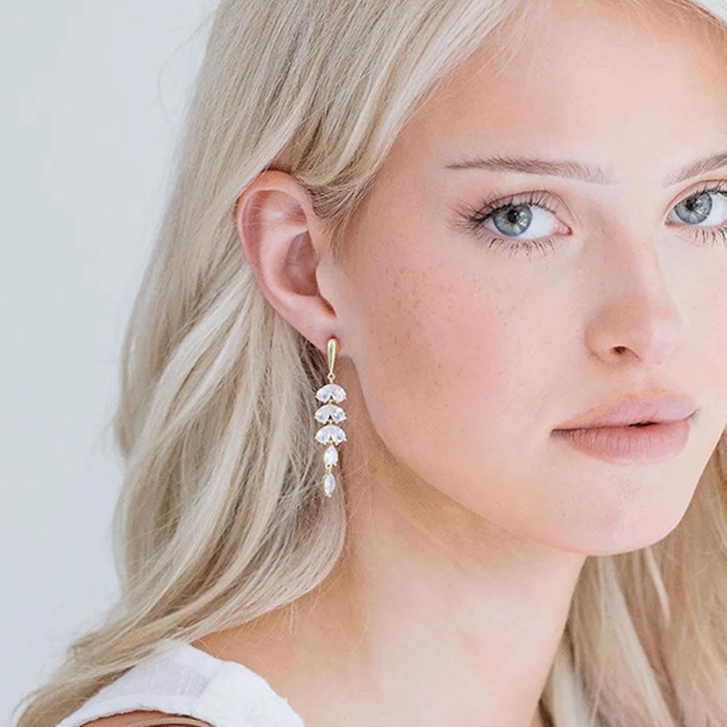 Handmade Boho Crystal Stud Earrings Long Gold Drop Dangling Earrings Crystal Wedding Dangle Earrings Jewelry for Girls Gifts - Image 7