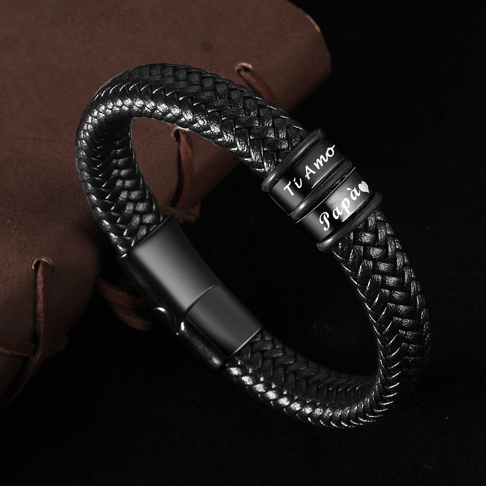 Gkmamrg Regalo per la festa del Papà Bracciale Regali - Incisione “Ti Amo Papà” intrecciata in vera pelle Braccialetti - Regalo per la festa del papà