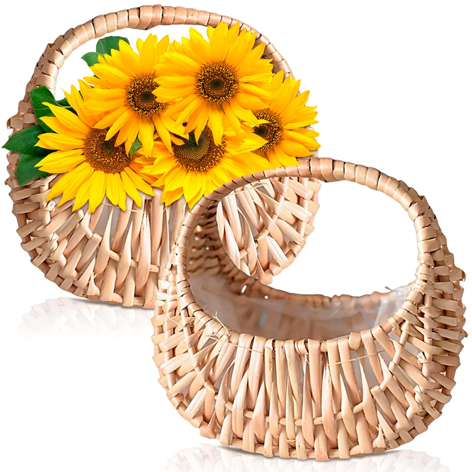 2Pcs Small Wicker Basket with Handle Flower Girl Baskets