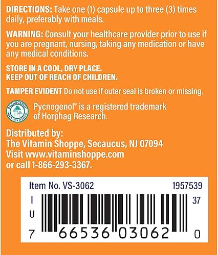 Miniatura 3 de The Vitamin Shoppe Pycnogenol 50mg - Antioxidante que apoya la salud cardiovascular, de la piel y celular (90 cápsulas)
