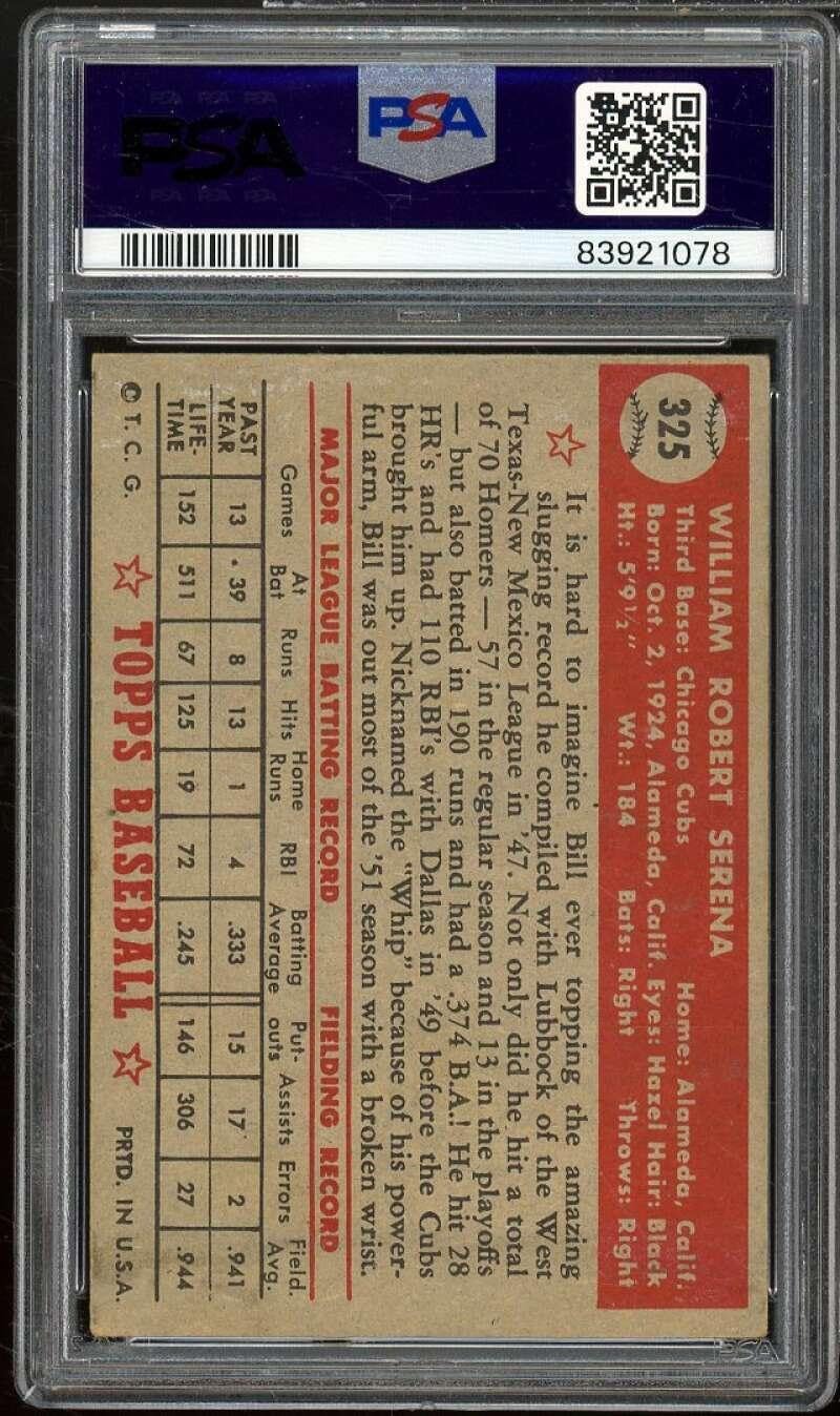 Bill Serena Card 1952 Topps #325 PSA 4 - Slabbed Baseball Cards