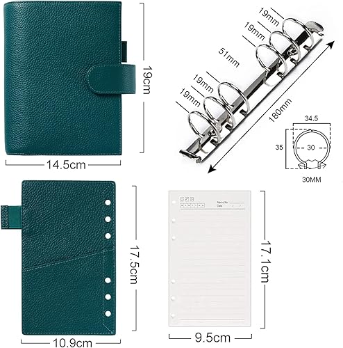 Miniatura 6 de Moterm Personal Luxe - Agenda de anillos - Organizador de carpetas de cuero genuino (anillo de 1.181in, color verde azulado profundo)