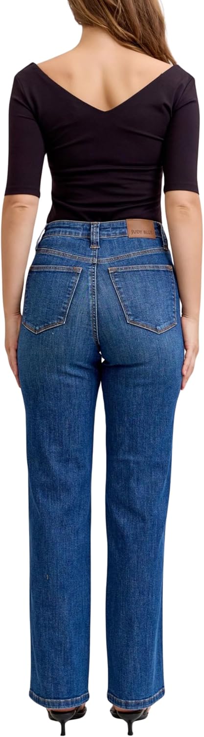 Judy Blue High Waist Dark Wash Straight Jeans with Tummy Control – Inseam 32" - Image 5