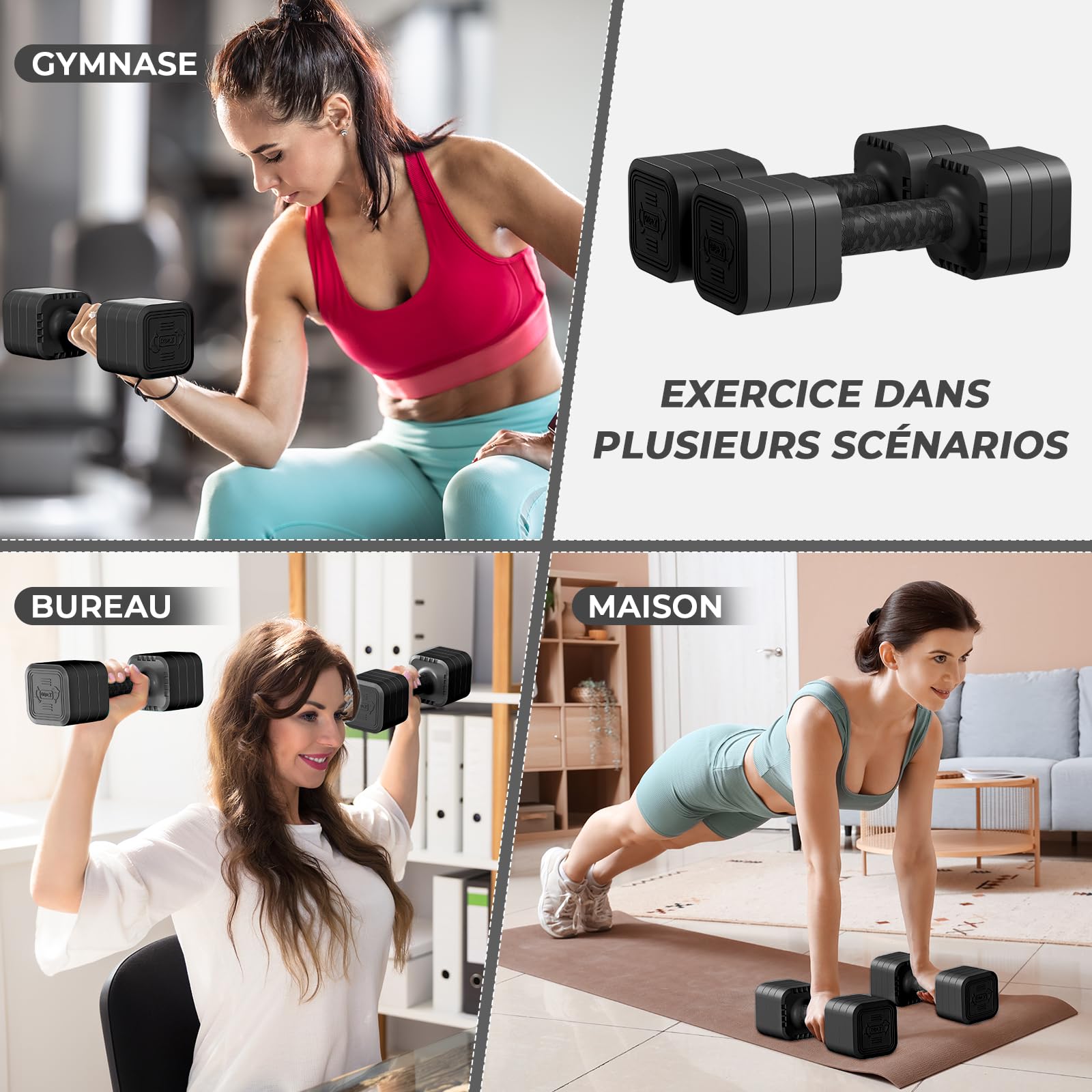 Dripex Lot de 2 Haltères Musculation Réglables 2,5 kg 5 kg 7,5kg 10kg Poids Musculation avec Poignée pour Femme Homme Gym à Domicile Entraînement