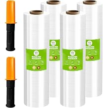 Cosy Family Plastic Wrap Stretch Film Roll - 1000ft 60 Gauge Industrial Strength 15 inch Wide Clear Plastic Wrap Roll with Handles for Pallet Wrapping Shipping Moving - Clear, Pack of 4