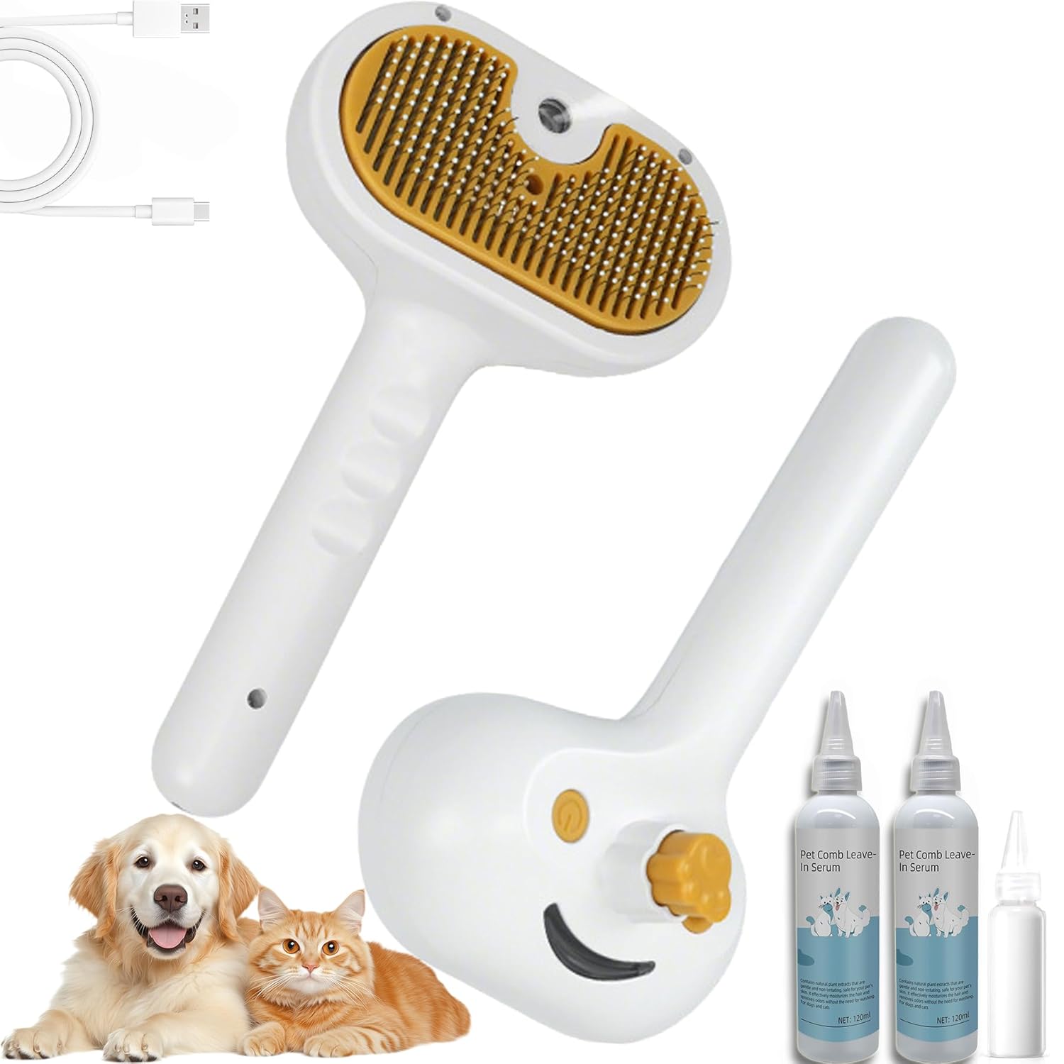 pet spray hair removal comb,cat steam brush,steam brush for dogs,with 2 Waterless Shampoo,One-Click Bath Brush for Haired Pets(Yellow) pet spray hair removal comb,cat steam brush,steam brush for dogs,with 2 Waterless Shampoo,One-Click Bath Brush for Haired Pets(Yellow)