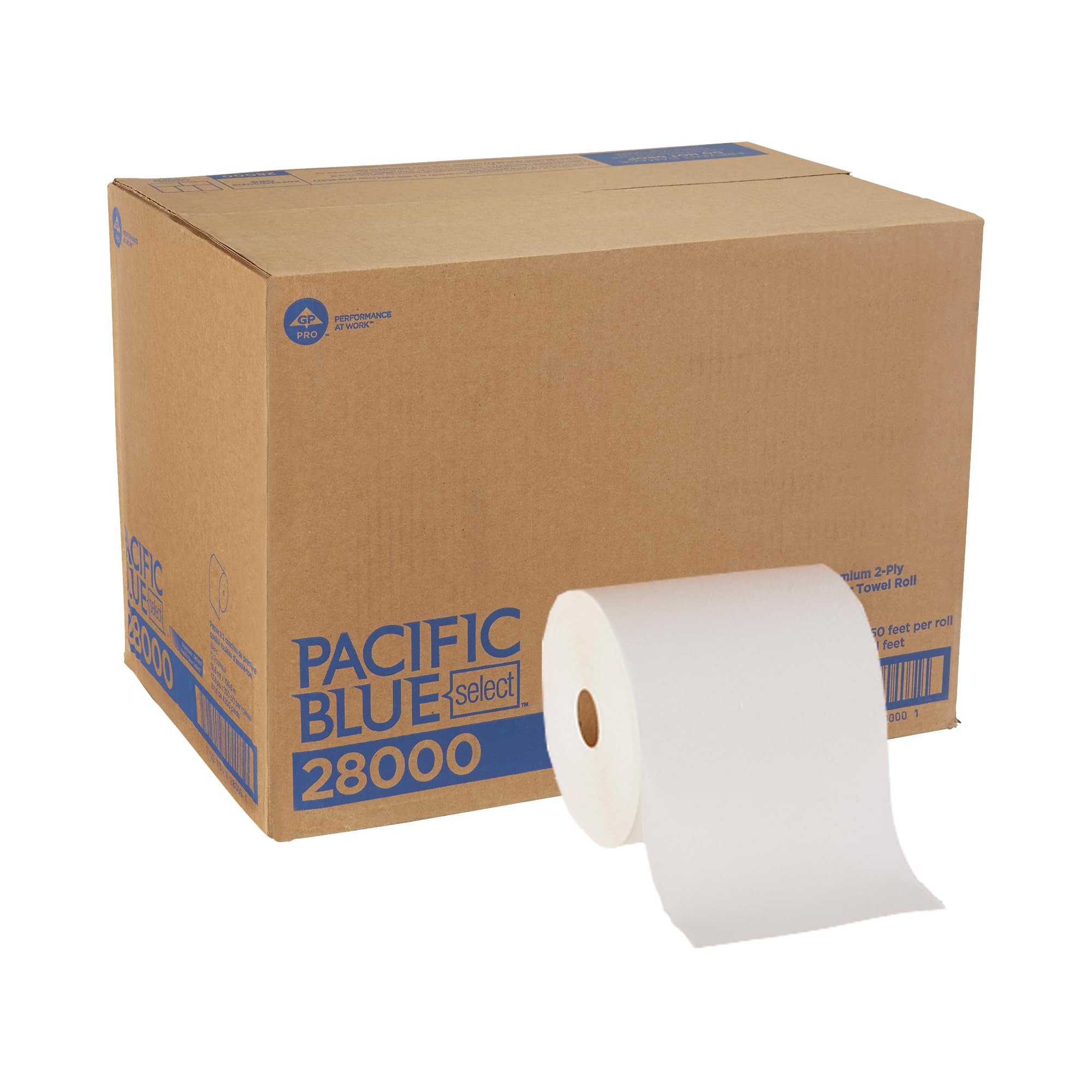 Pacific Blue Select 7.875" Premium 2-Ply Paper Towel Rolls by GP PRO () by Georgia-Pacific – 350 Feet (Pack of 12), Bamboo, White, Pack of 12, Model 28000