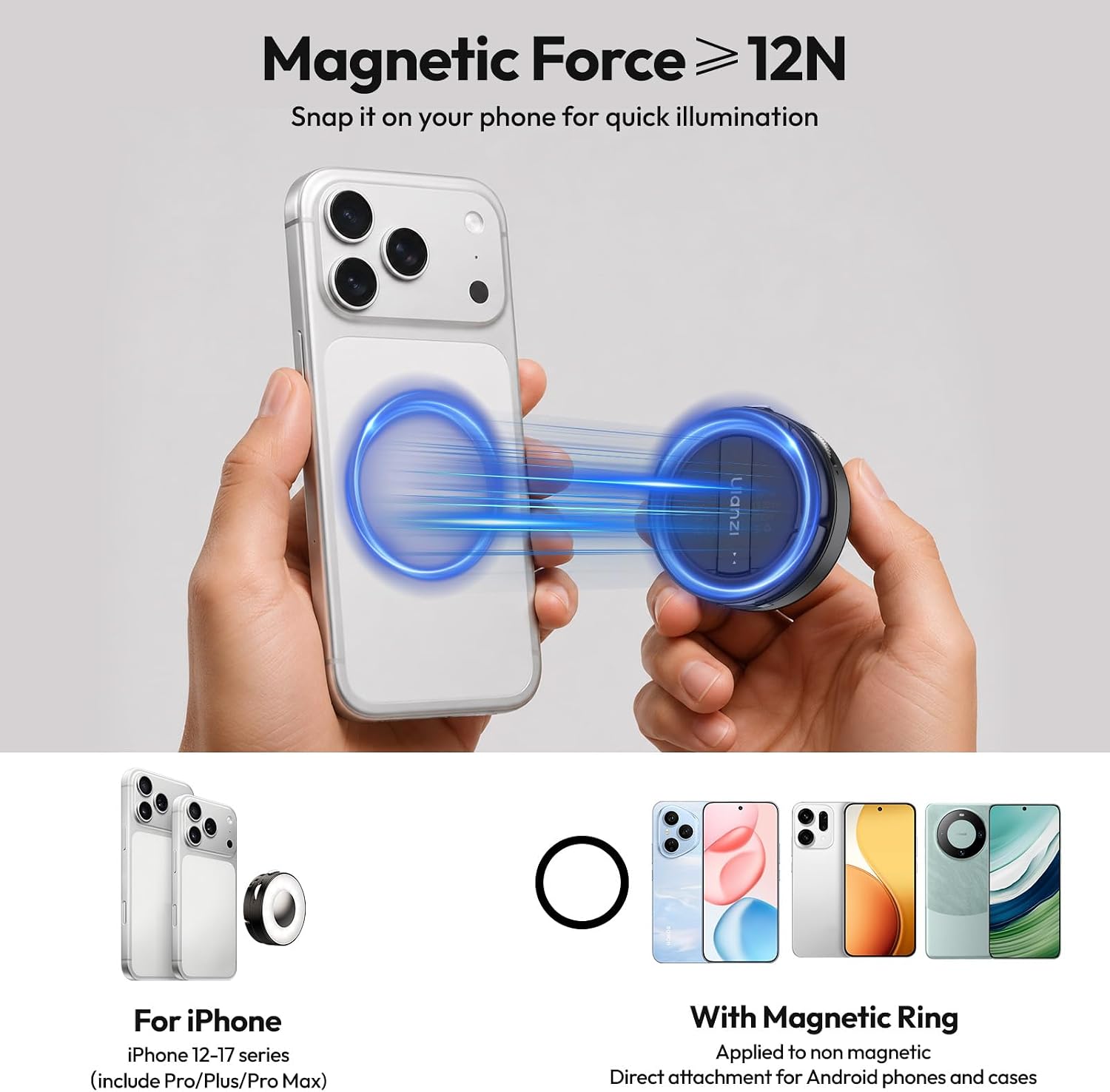 Ulanzi ML05 Magnetic Phone Light, Bi-Color 9000K CRI≥97 Selfie Video Light | Beauty Ring Fill Lights, 360° Flexible Rotation, Built-in Wide-Angle Mirror, Can be a Mini Desktop Stand for iPhone/Android 5 7154e6vfTiL. AC SL1500