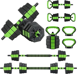 4-in-1 Adjustable Dumbbell Set, 44Lbs Free Weights for Home Gym | Durable Metal and Plastic, Adjustable Weights, Kettlebell Barbell Push-Up, for Men&Women