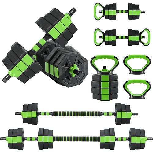 44lbs Adjustable Dumbbell Set, 4-in-1 Free Weight Set with Connector Bar, Convert to Barbell, Kettlebell, Push-Up Stand & Weight Plates, Home Gym Equipment for Men & Women