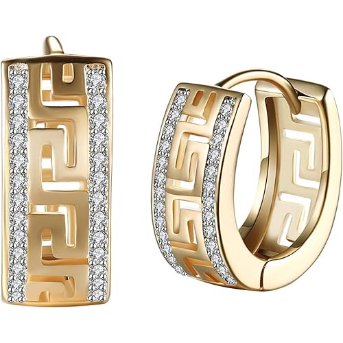 14K Gold Plated Cubic Zirconia Hoop Earrings,Three Row Diamon | Arrows | Double Row of Diamonds Huggie Earrings for Women