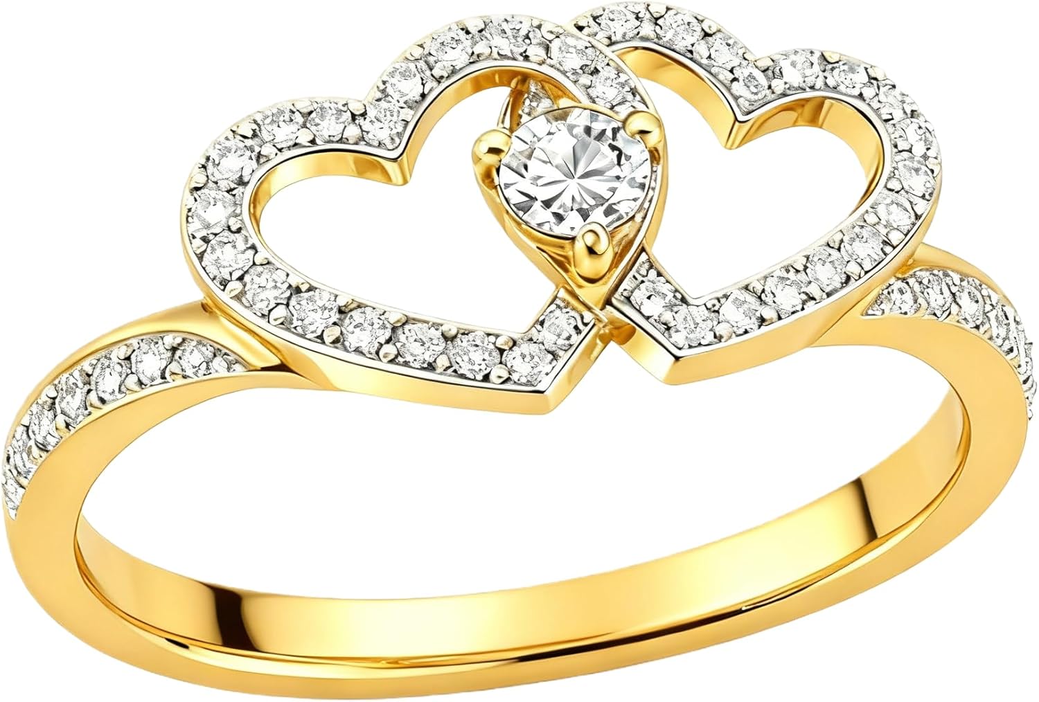 10K 14K 18K Gold Heart Diamond Ring for Women, Lab Created Diamond Double Heart Promise Ring Jewelry Gift for Her Size 3-16