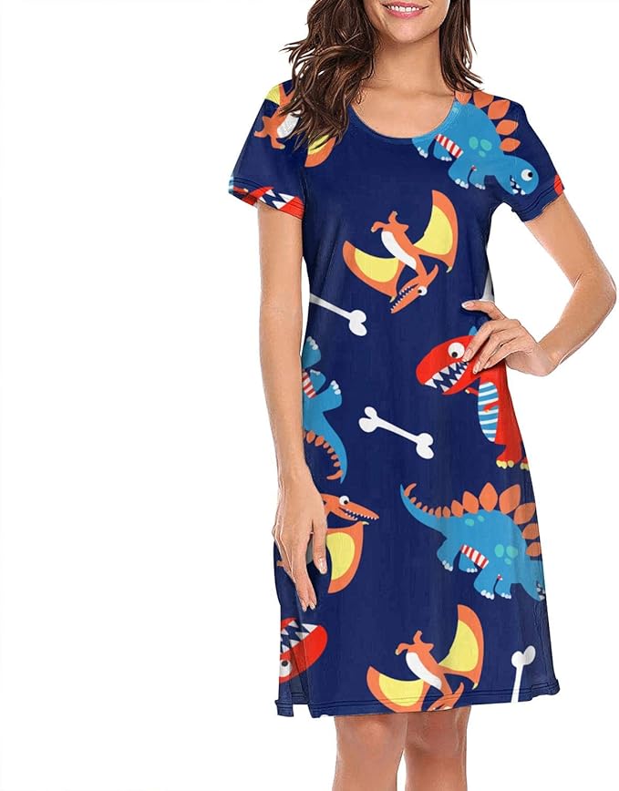Womens Sleepwear Black T Rex Dinosaur and Bones Lightweight Stylishly