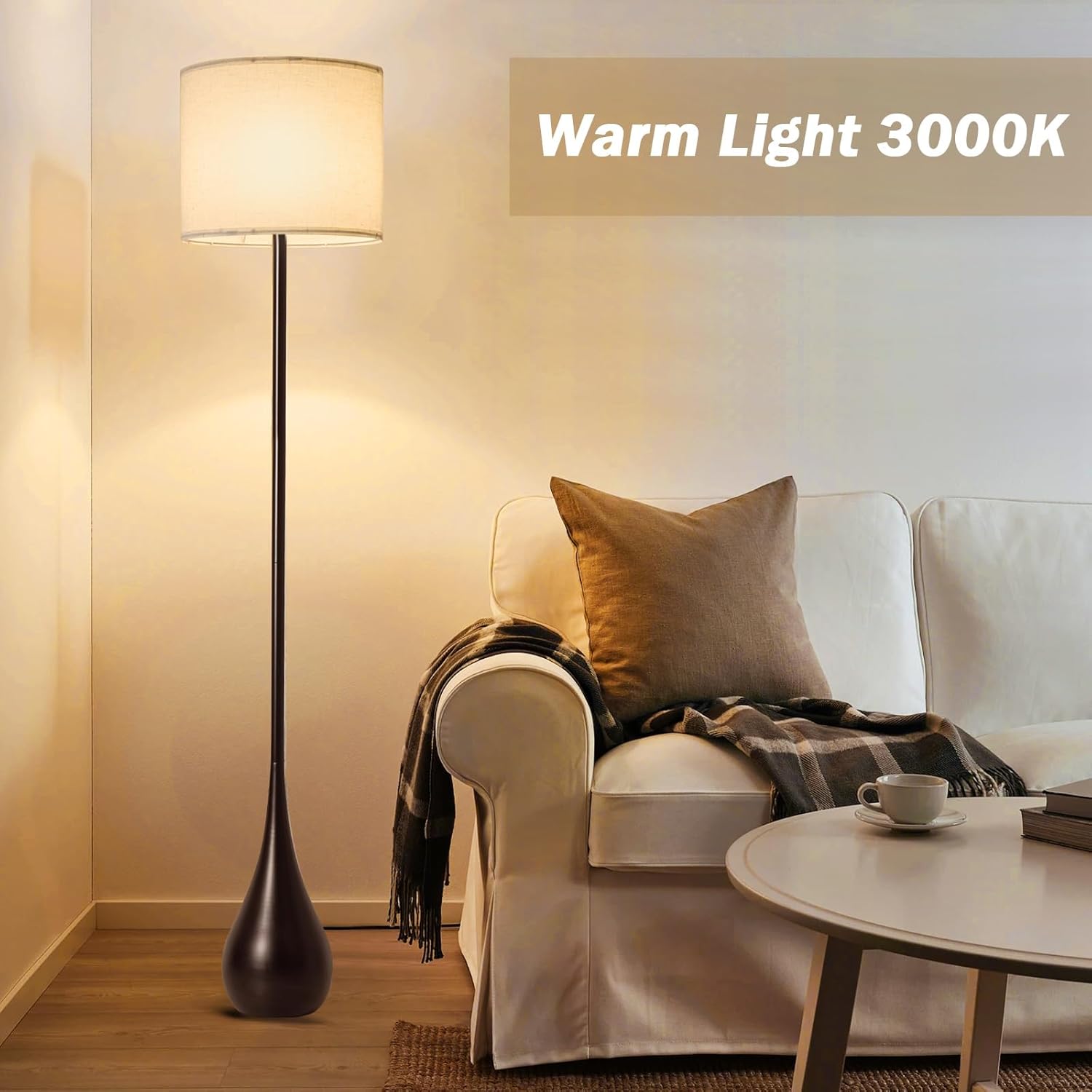 Contemporary Floor Lamps for Living Room Teardrop Mid Century Modern MCM Extal Tall 67 inch Large Statement Floor Lamps Warm Light(3000k) Corner Standing Lamp for Bedroom-Black