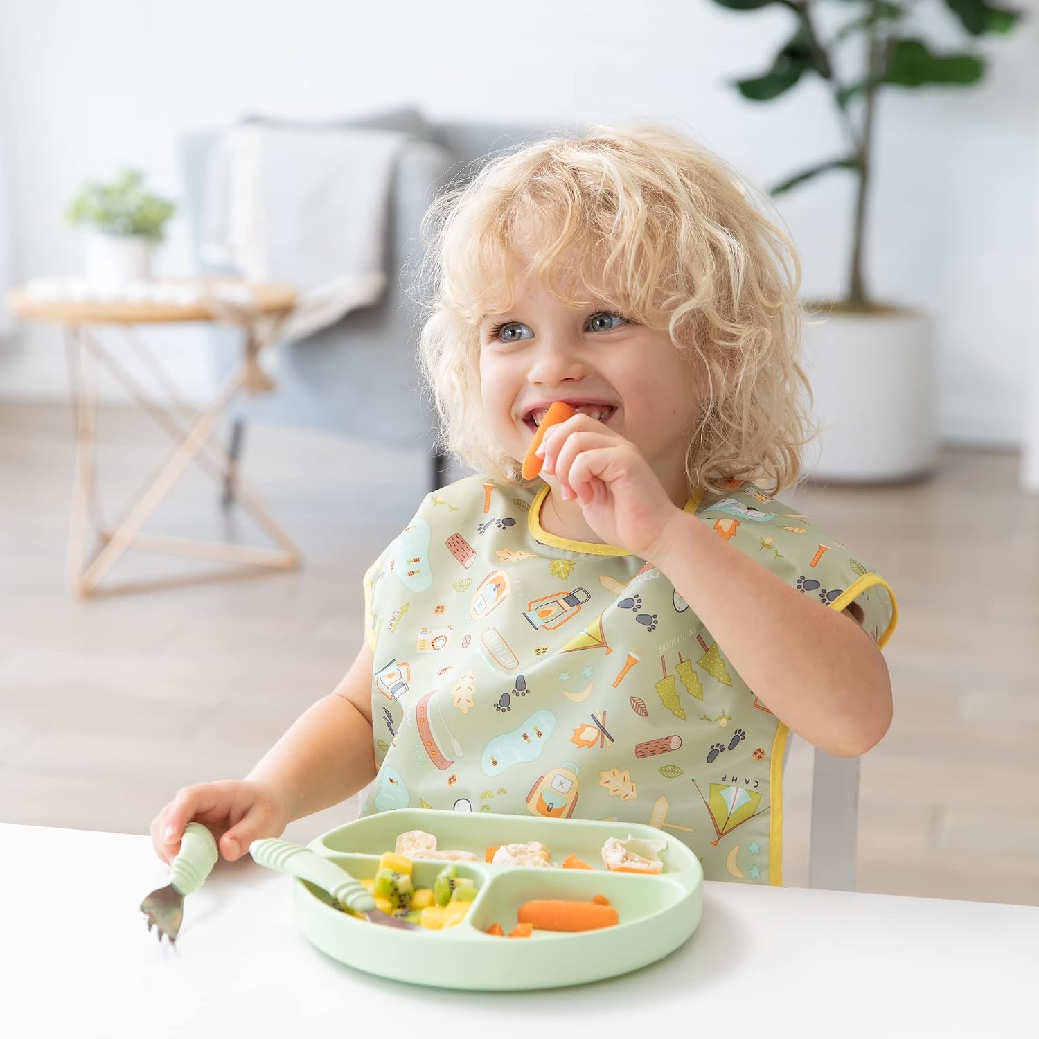 Bumkins Silicone Grip Dish, Suction Plate, Divided Plate, for Baby and Toddler, BPA Free, Microwave and Dishwasher Safe – Sage (Pack of 2)