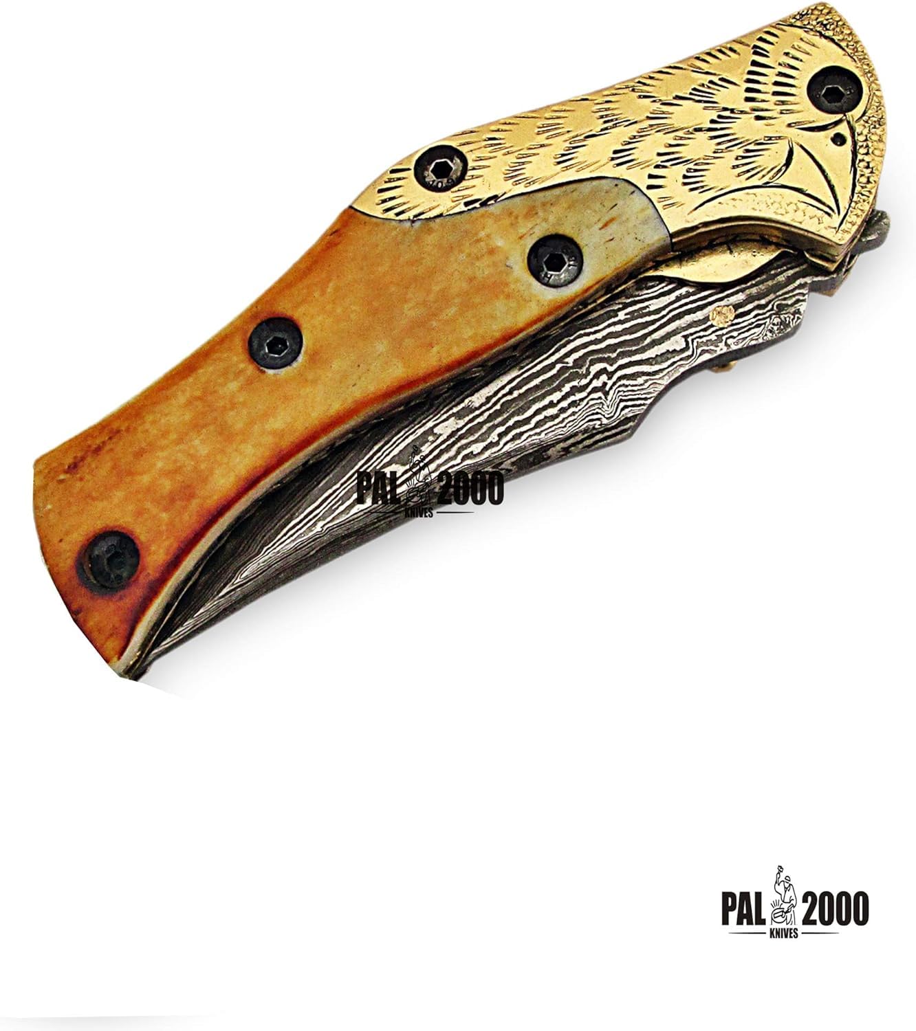 PAL 2000 KNIVES Coltello tascabile pieghevole in acciaio Damasco fatto a mano personalizzato con fodero 9863