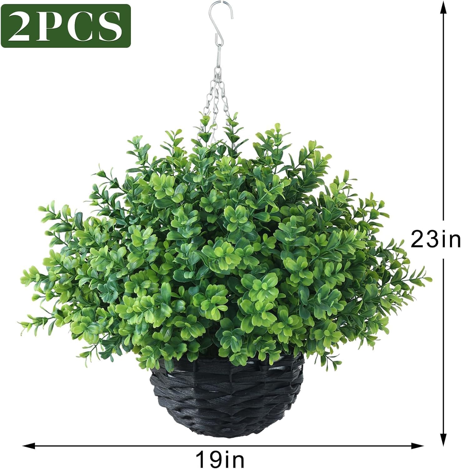 FOTEEWL Artificial Boxwood Hanging Baskets - 2 Sets of Hanging Plant Fake Bushes with Baskets,UV-Resistant Suitable for Outdoor,Porches,Eaves,Farmhouses,Courtyard Decorations