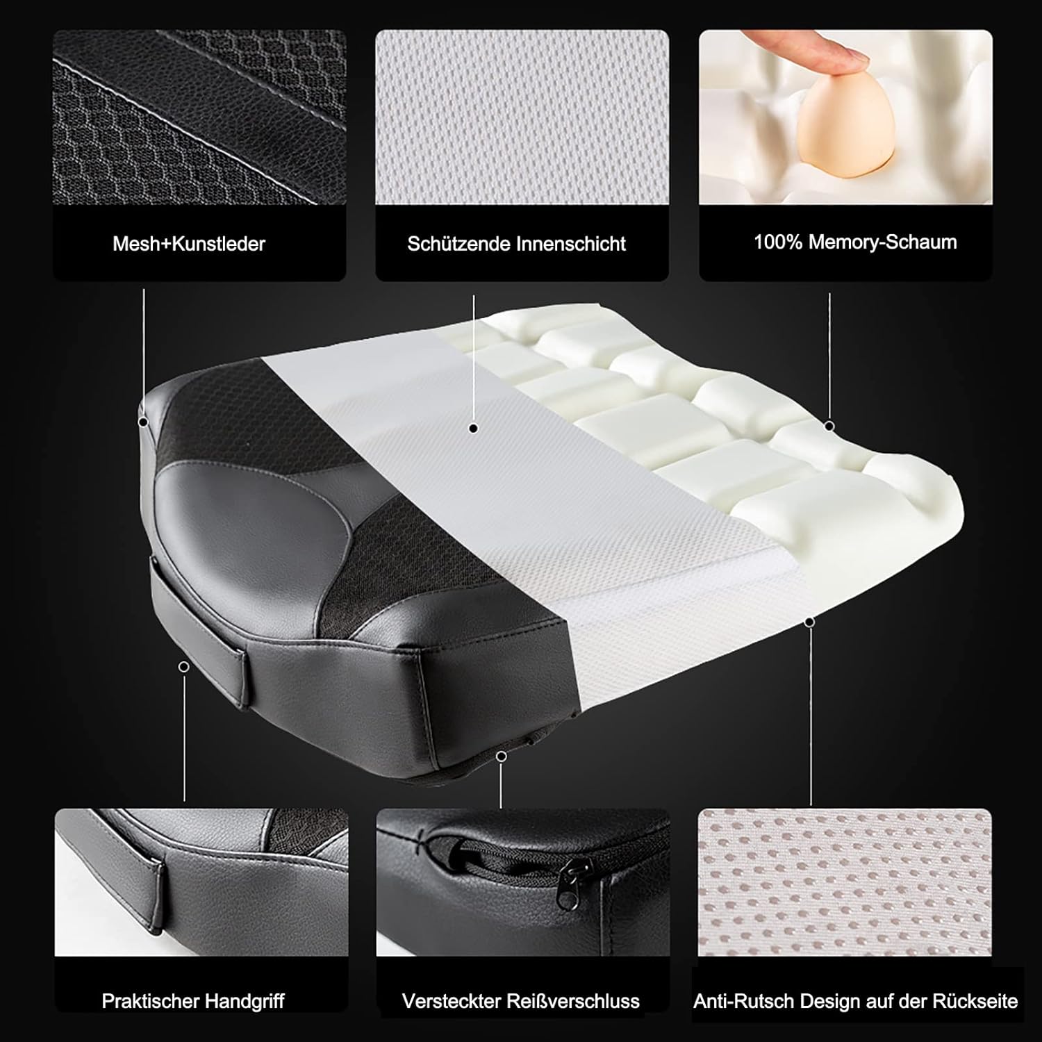 QYILAY Car Memory Foam Heightening Front Seat Cushion for Short People Driving,Hip(Coccyx/Tailbone) and Lower Back Pain Relief Butt Pillows,for Truck,SUV,Office Chair,Wheelchair,etc. (Black) : Automotive