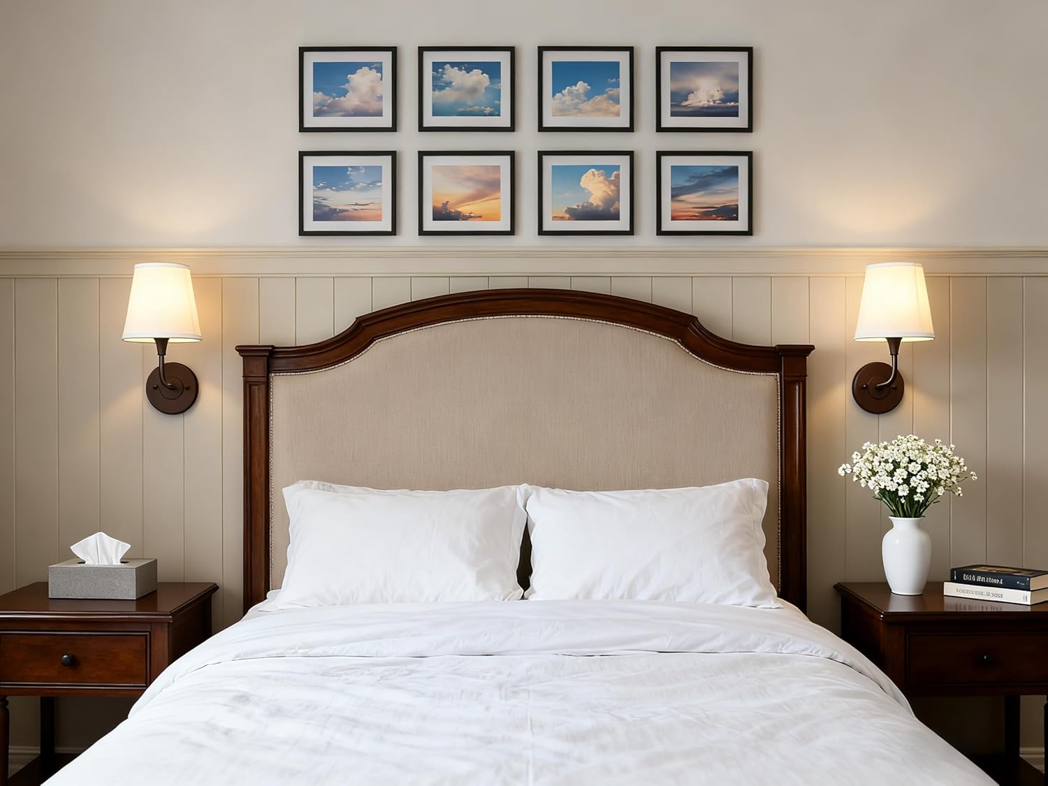 Phansthy Hardwired Brass Boho Wall Sconces Set of 2, Vintage Industrial Wall Lamps, Vanity Sconces Wall Lighting with Natural Fabric Shade for Bathroom Bedroom Living Room (Black + White Shade)