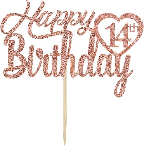 Miniatura 2 de Decoración para pastel de cumpleaños número 14 con purpurina de oro rosa, Hello 14, Cheers to 14 años, suministros de decoración para fiesta de