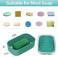 Vista 6 de Soporte para jabón, contenedor de viaje con tapa, sellado fuerte, a prueba de fugas, plato portátil con bolsa y banda de silicona, estuche de bar