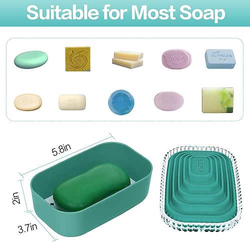 Miniatura 6 de Soporte para jabón, contenedor de viaje con tapa, sellado fuerte, a prueba de fugas, plato portátil con bolsa y banda de silicona, estuche de bar