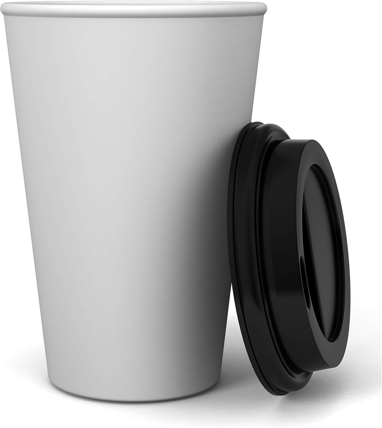 10oz White Paper Coffee Cups with Black Lids (75 Count) by EcoQuality Disposable