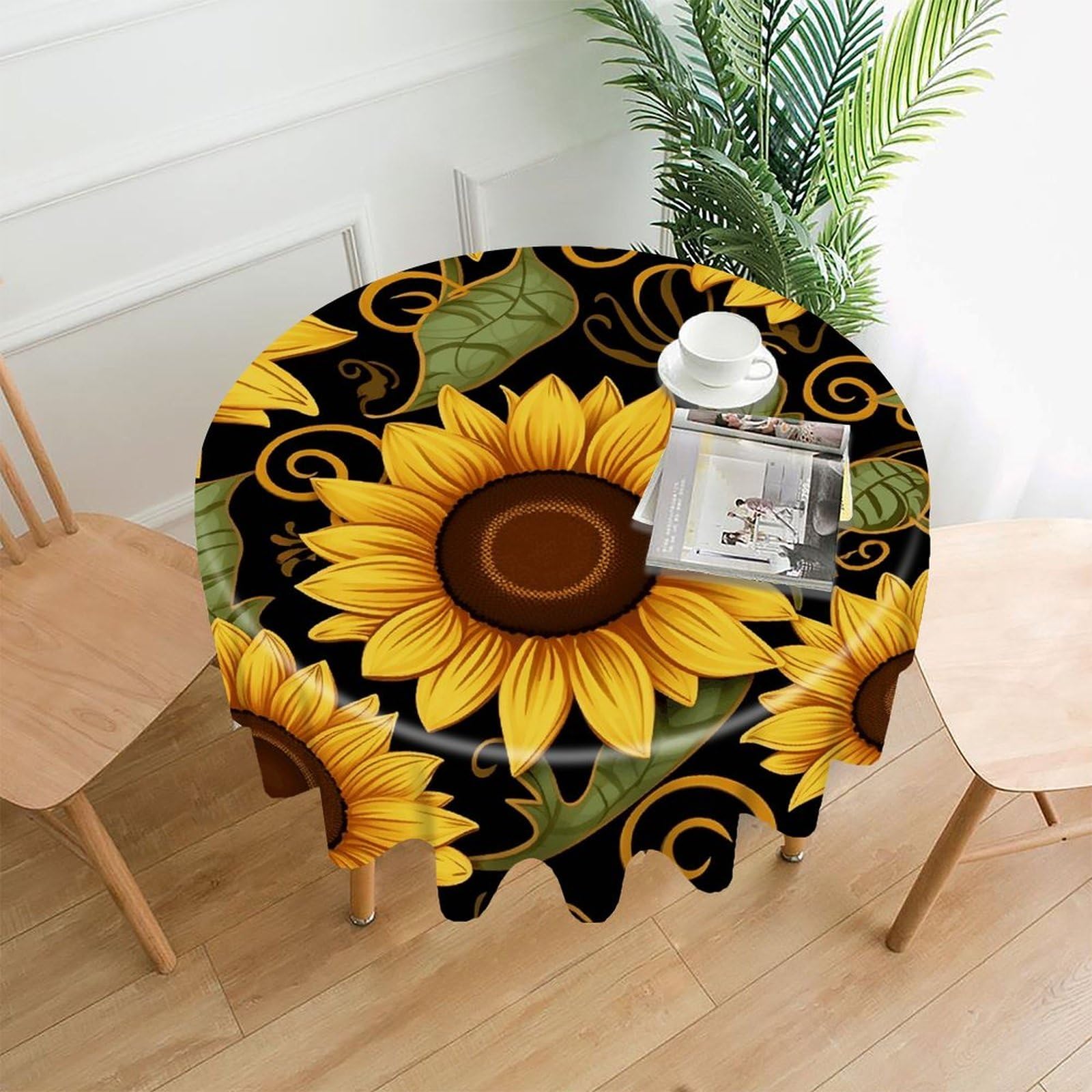 VstaDank Beautiful Sunflower Tablecloth Easy to Clean Polyester Round Table Cover Washable Round Table Cloth Wrinkle-Free Circle Decoration Tablecloth for Kitchen Dining Room 60"