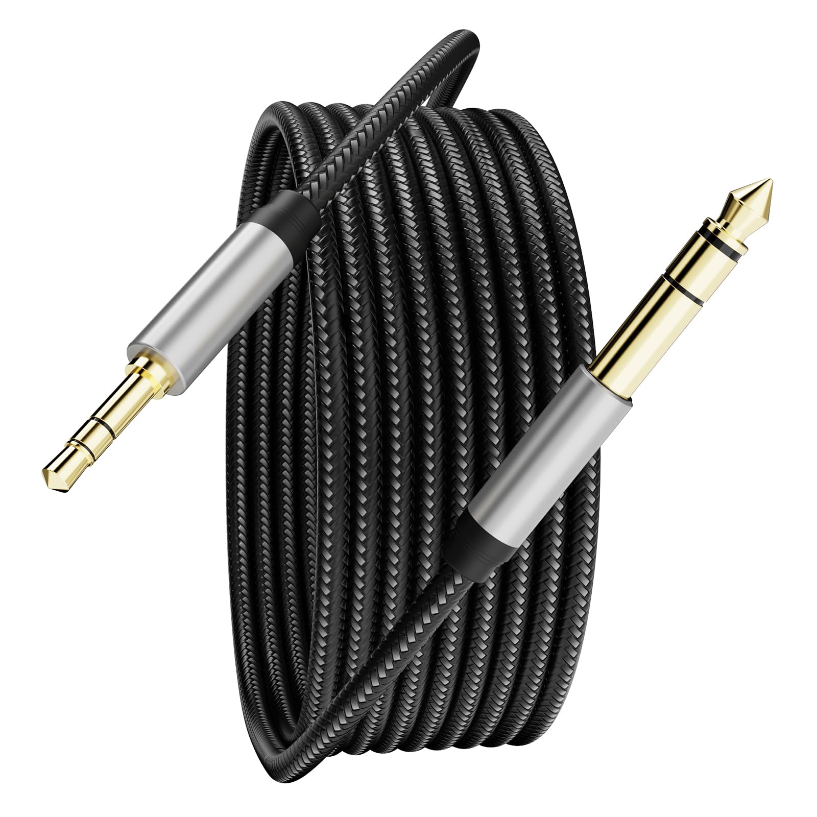 Cavo audio da 3,5 mm a 6,35 mm, 1,8 m, terminale placcato oro, alloggiamento in lega di zinco, da maschio TRS da 3,5 mm a 6,35 mm maschio TRS da 6,35 mm, in nylon intrecciato, cavo audio stereo per