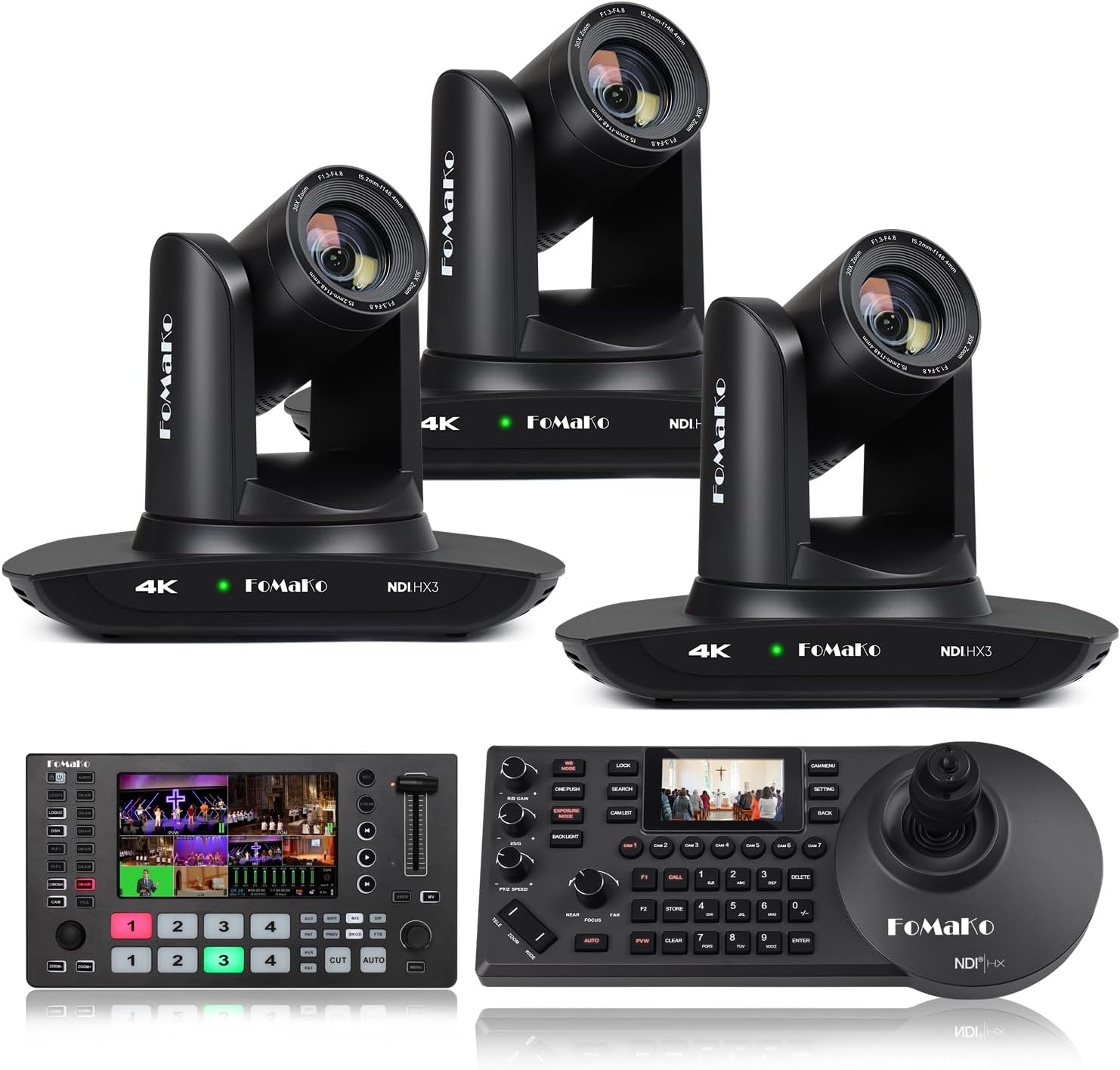 FoMaKo 4K 30x NDI PTZ Camera,30x Optical Zoom,for Entertainment and Performance Live Streaming Including Concert,Stage Play and Musical(K30NSX3+M3+KC608 Pro)