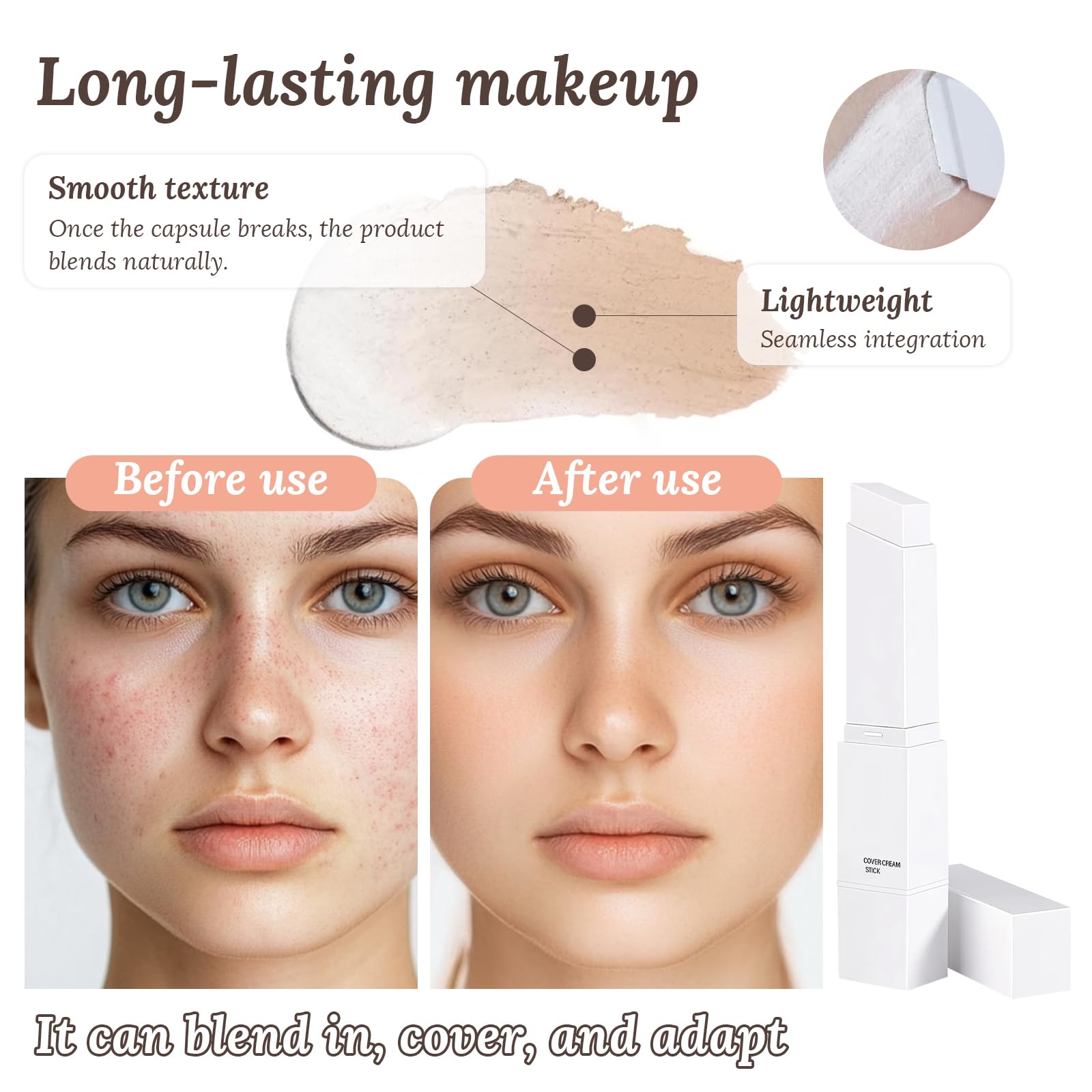 Clarea Paris,Clarea Fond De Teint 2-En-1 Avec Pinceau Intégré,Fond De Teint Clarea 2 En 1,Imperméabilisation Durable, Convient À Tous Les Types De Peau (Naturel) - 5