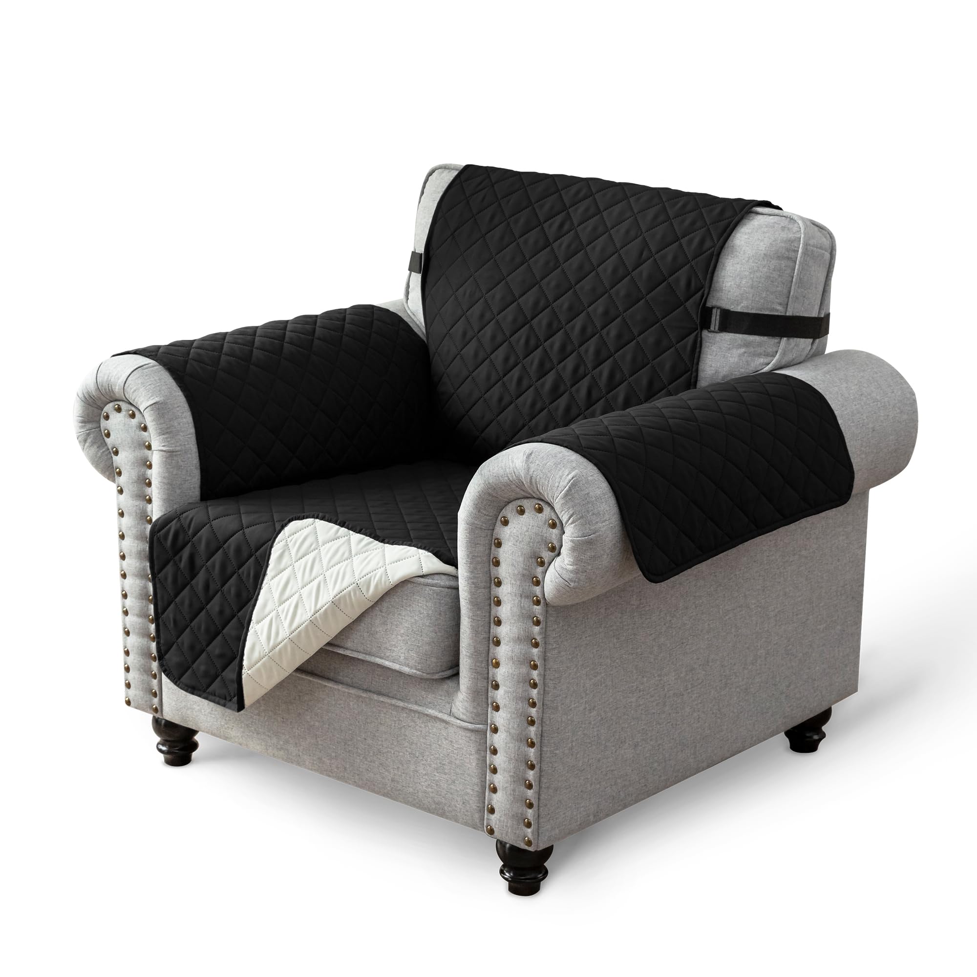 TIANSHU Funda Sofa Impermeable, Cubre Sofa Acolchado Reversible Funda Sofa 1 Plaza Protector Ajustable Antideslizante Lavable Mascotas Amigable (1 Plaza, Negro)