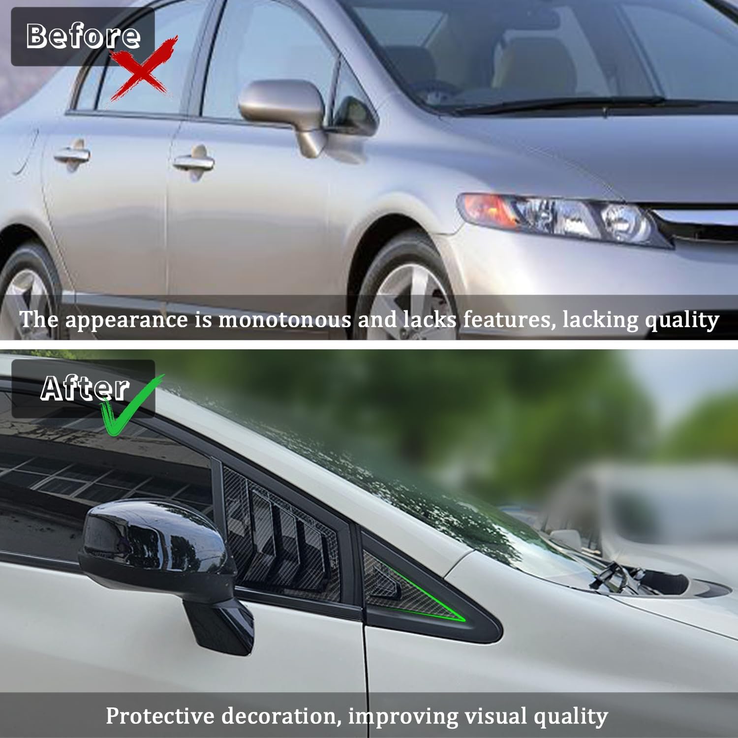 Kurtz Front Side Window Louvers for 9th Gen Honda Civic Sedan 2012 2013 2014 2015 Triangular Window Glass Blinds Air Vent Scoop Shades Cover Blinds Trim Sport Accessories ABS Carbon Fiber 2PCS