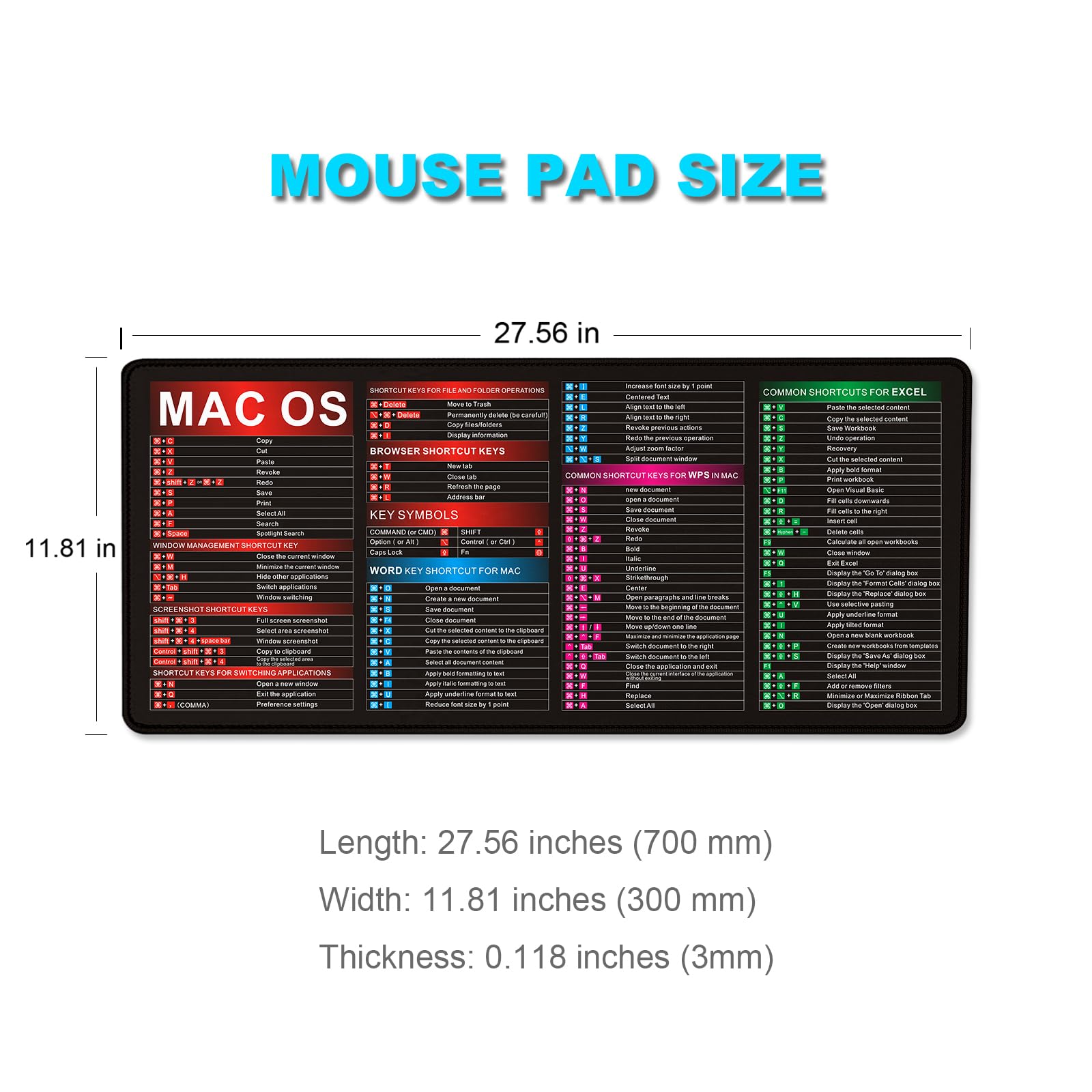 MAC - Alfombrilla de mouse grande para juegos, alfombrilla de mouse gigante con borde cosido, base de goma antideslizante para oficina, computadora, teclado, laptop, hogar
