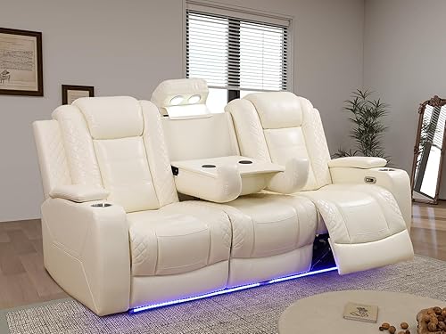 Miniatura 32 de Juego de sofá para sala de estar, sofá de dos plazas con consola de almacenamiento, portavasos, luz LED, puerto USB para apartamento, oficina