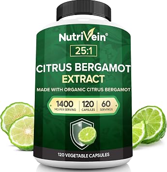 Nutrivein Premium Citrus Bergamot Supplement 1400mg 251 Bergamia Extract - 60 Day Supply 120 Capsules Powerful Italian Citrus Bergamot 1400 mg+ High Concentration - Heart and Circulatory System