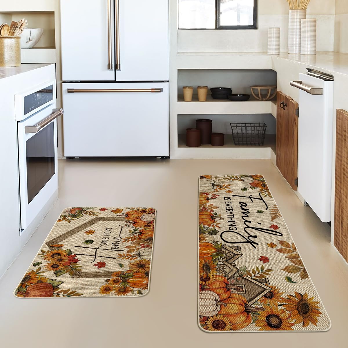Artoid Mode Set 2 Tappeti Cucina Autunnali Girasoli Zucche 43x73 e 43x118cm