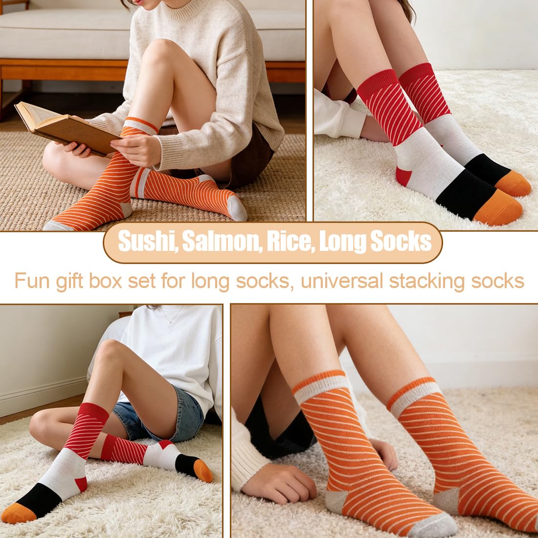 5 Pares De Calcetines Divertidos Con Motivos De Sushi, Aspecto Gracioso, Regalos Para Hombres Y Mujeres, Calcetines De AlgodóN De Colores Vivos, Ideas De Regalos Japoneses — view 6