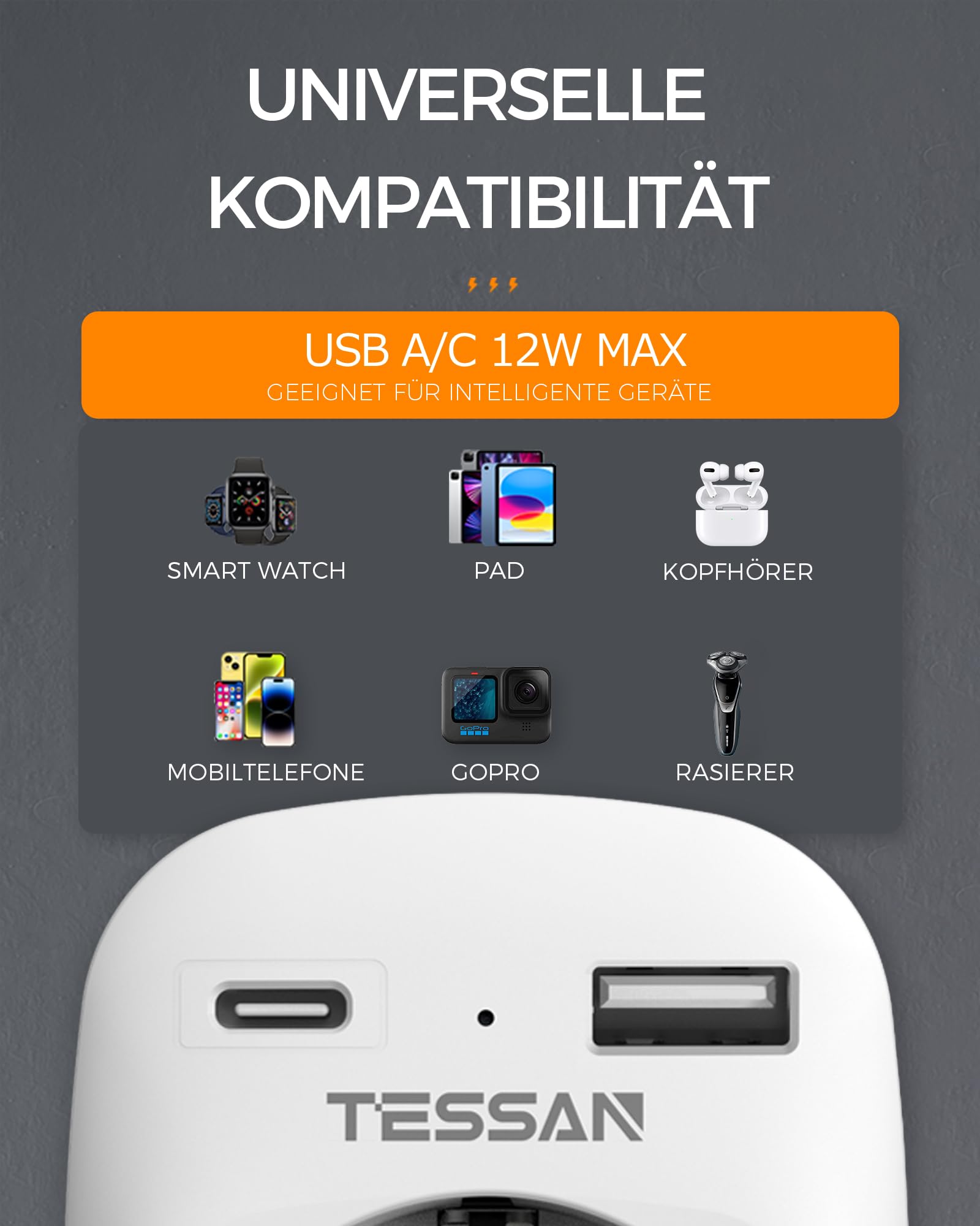 TESSAN 2 pak adapter podróżny UK adapter Anglia Niemcy wtyczka z 2 portami USB, adapter do gniazdka, wtyczka podróżna, adapter prądu do Irlandii Wielkiej Brytanii ładowarka ścienna, adapter gniazda | Adapter gniazda z USB C i USB A, 3250 W UK Adapter do I
