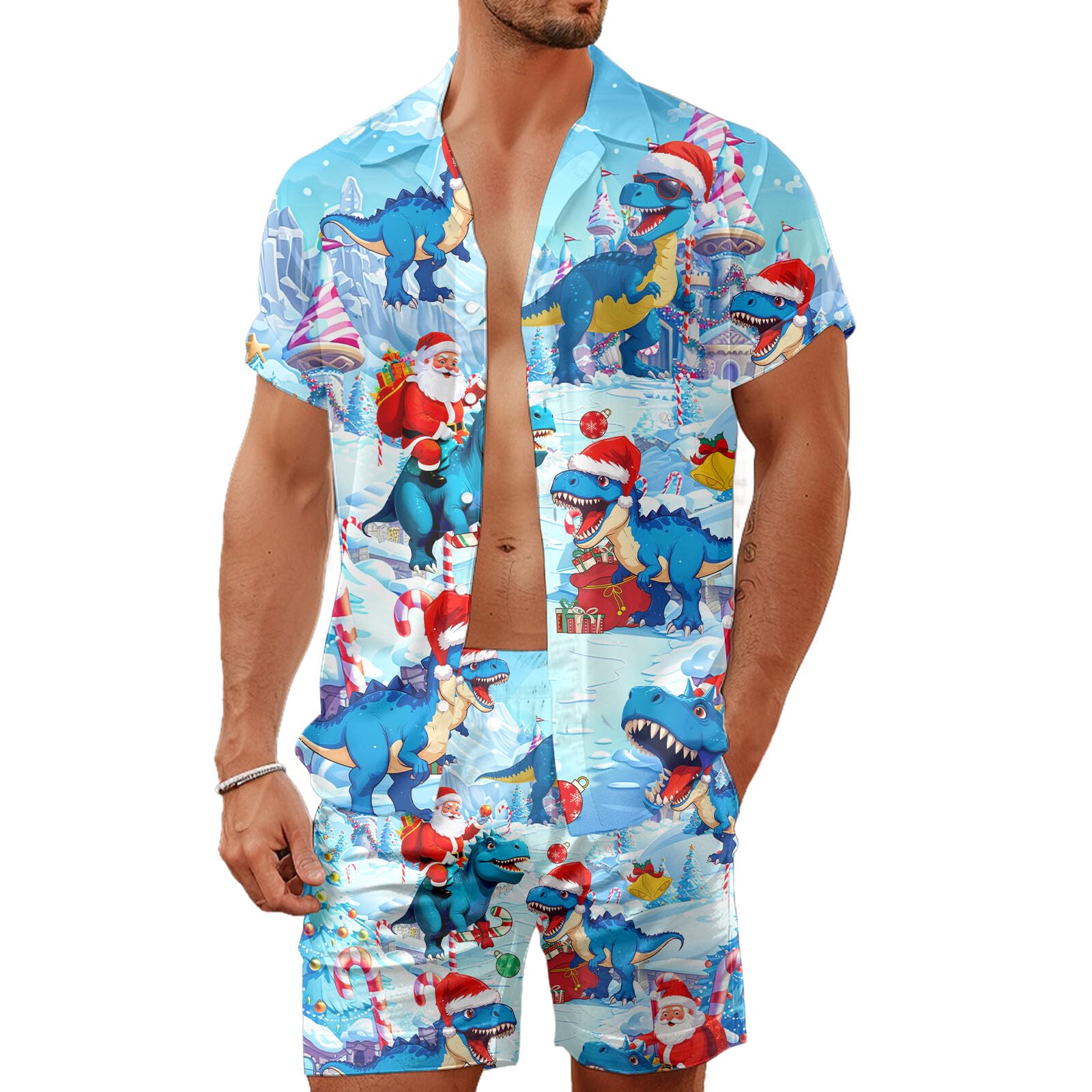 Men's 80s 90s Neon Hawaiian Shirt Rave Disco Glow Party Sets