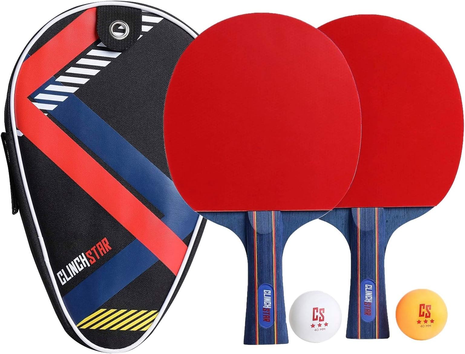 Clinch Star Ping Pong Paddle Table Tennis Racket Professional Set - 3 Star Balls & Organizing Carry Case - Hooks to Table