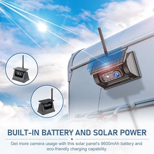 Miniatura 7 de Vekooto Cámara de respaldo inalámbrica solar magnética, cámara de encendido y apagado automático, monitor de 5 pulgadas, cámara de visión trasera HD